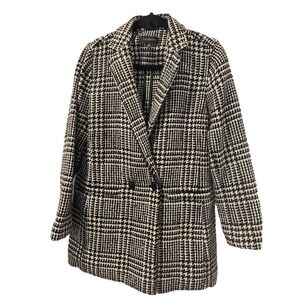 Talbots Woman Black & White Boiled Wool Houndstooth Plaid Jacket - Size 6